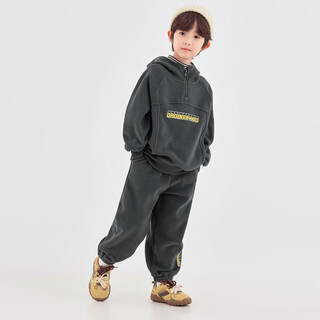 Duojia boys casual sports polar fleece suit children's winter cardigan hooded sweatshirt pants warm plus velvet two-piece iron gray 120
