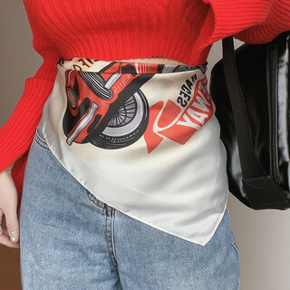 West coast hip-hop street dance scarf small square scarf for women and men trendy brand american turban street headband retro japanese scarf white (silk)