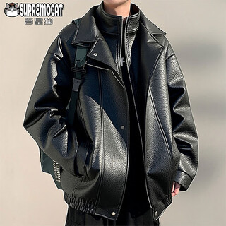 My emperor cat autumn and winter american new style retro pu leather lapel casual jacket men's fake two-piece jacket wj13 black l