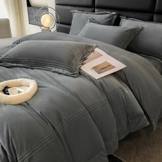 Mengjie home textiles winter milk velvet four-piece set flannel coral velvet double-sided velvet lined baby velvet sheet quilt graphite gray-baby velvet buried rope style sheet style 2.0m four-piece set suitable for 220x240cm quilt core