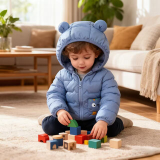 Xinnan baby hooded cotton clothes, stylish boys and girls winter coats 2025 new children's cotton clothes winter clothes blue kitten hooded 90 yards