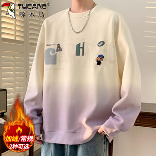 Woodpecker (tucano) sweatshirt men's long-sleeved t-shirt men's autumn and winter gradient bottoming shirt round neck top men's beige xl