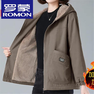 Romon high-end velvet thickened warm outerwear for women autumn and winter new large size loose windbreaker women's hooded top dark gray velvet xl 115-125