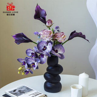Love has packed sugar new year's day gift purple phalaenopsis stone ceramic art vase set light luxury simulated fake flower living room ornaments