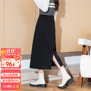 Tonlion 2024 women's high waist slit half-length skirt black m