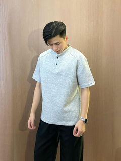 Deconstructed henry collar short sleeve polo shirt men's summer american vintage right shoulder t-shirt solid color quick dry dry sports half light gray m m suitable for 100-115jin jin equals 0.5 kg