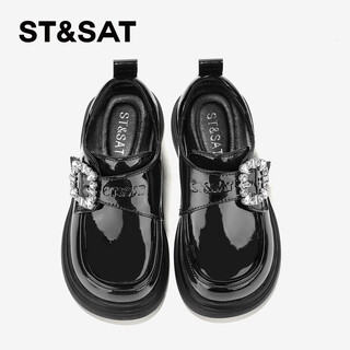 Saturday children's shoes girls small leather shoes autumn new children's fashion british performance shoes obsidian black 34