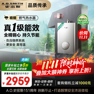 Smith (a.o.smith) garnet stainless steel tc3 first-class energy efficiency 16-liter stainless steel gas water heater, 20% national subsidy jslq28-tc3, all stainless steel core package for 8 years