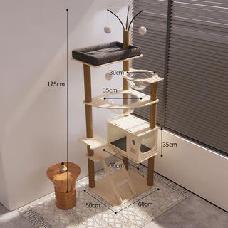 猫爬架猫窝猫树一体实木太空舱猫跳台猫架子剑麻玩具猫咪用品大全 卓越大床可拆洗双太空舱款全麻款