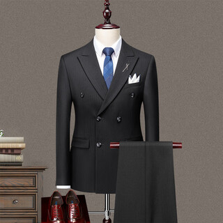 Less is more lee lang three-piece casual suit men's korean slim groom wedding dress trendy british double-breasted black s
