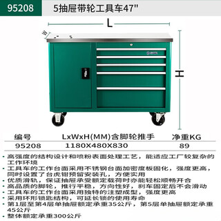 Sata 95208 five-drawer wheeled tool cart 47 auto repair and maintenance multi-functional drawer-type mobile storage cabinet cart 95208 five-drawer wheeled tool cart 47