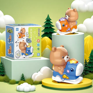 小童家族 电动万向避障摇摆木马卡通小萌鸭儿童玩具音乐灯光仿真动物玩具 【萌趣小熊】音乐/灯光/万向轮 【电池款】3普通电池+彩盒装