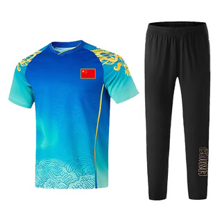 蝴蝶球衣乒乓球服男女国家队比赛服巴黎国乒队服速干透气儿童球衣套装 A210861661蓝色套装 L 男款