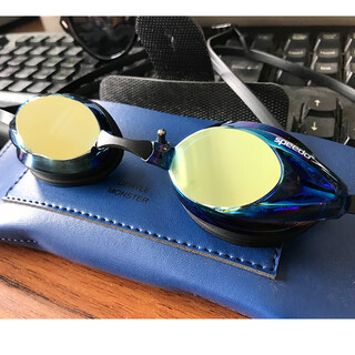 Speedo swimming goggles, myopia swimming goggles, waterproof, anti-fog, high-definition swimming goggles with different left and right degrees for men and women, blue color coating, free gifts, flat light