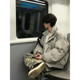 To the aesthetic style retro thickened tie-dyed cotton coat for men in autumn and winter new short bread coat for men high street silhouette cotton coat tie-dyed khaki 2xl recommended 140-160jin jin is equal to 0.5 kg