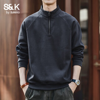 Baleno s&k series american retro half-zip stand collar sweater men's autumn and winter new plus velvet loose sports jacket men's meteorite gray xl suitable for 140-160 jin jin equals 0.5 kg