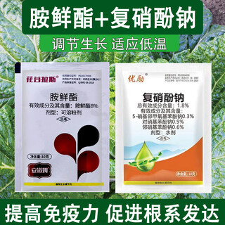 Acetyl sodium nitrophenolate promotes flowering, fruiting, rooting and seedling adaptability to low temperature, cold resistance and antifreeze plant regulator. acetyl ethyl compound 10g + sodium nitrophenolate 10g 5 sets