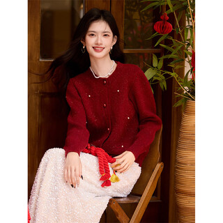 Shang jingqi red sweater for women 25 winter new women's round neck thickened warm and comfortable versatile new year atmosphere sweater for women