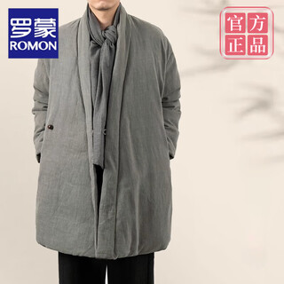 Romon winter new chinese style men's cotton and linen coats, cotton jackets, chinese style cotton coats, slanted lapels, taoist robes, mid-length hanfu, light gray l