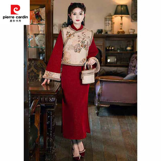 Pierre cardin sioux city diary red cheongsam 2025 new autumn and winter plus velvet improved new chinese style vest set thickened long sleeves 9560 set s