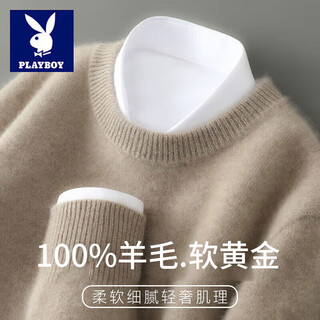 Playboy (playboy) 2025 first-line ready-to-wear wool sweater men's half-turtle collar thick sweater winter loose wool knitted bottoming sweater rice camel m recommended 100-110 jin jin equals 0.5 kg