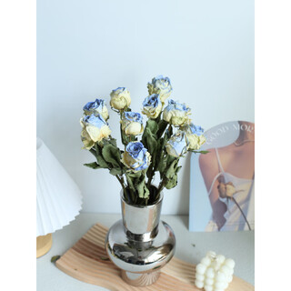 Fat donglai's same style crushed ice blue rose dried flowers real flower rose crushed ice blue internet celebrity photo frame handmade bouquet flowers diy home crushed ice purple roses (10 pieces)