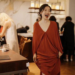 Aoyanlai chinese retro v-neck zen dress bride's dressing gown toasting suit red s