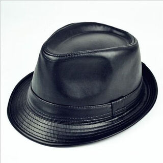 Ji mi jazz hat new british men's leather hat trendy hat for middle-aged and elderly leather hat black one size (56-58cm)