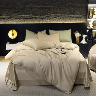 Xinneng mercury home textiles four-piece set of pure cotton 100% cotton satin bedding, light luxury, high-end, high-end and high-end, champagne gold 60 count 100% cotton satin bed sheet style 1.2m three-piece set-quilt cover 150 200cm