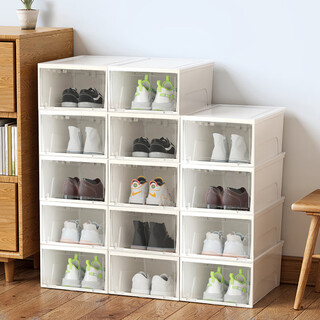Lingx box sporadic box transparent shoe box drawer storage box thickened large shoe rack shoe artifact storage cabinet simple shoe cabinet storage box ivory white thickened medium 1 pack