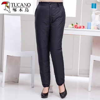 Woodpecker elderly down pants women's outerwear thickened and elasticized high waist middle-aged and older women's fat mother's cotton pants long pants winter navy black l suitable for waist 2.1-2.4 feet