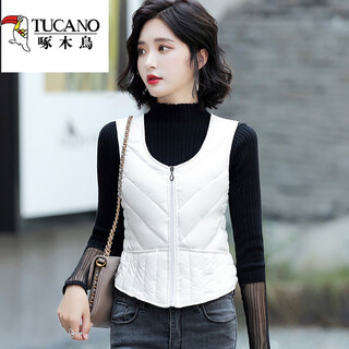Woodpecker vest women's autumn and winter 2025 new korean style down cotton versatile fashionable mom vest plus velvet wear short waistcoat beige-mx zip chain vest thin lightweight m 83-95jin jin is equal to 0.5 kg