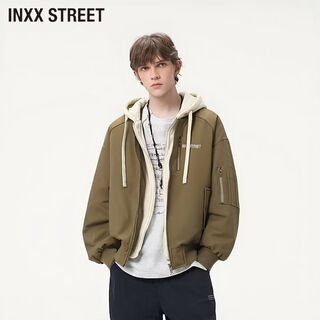 Inxx (inxx) inxx street american fashion brand fake two-piece hooded cotton coat for men and women in autumn and winter, windproof and cold-proof warm cotton coat, coffee color m