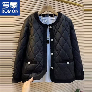 罗蒙时尚新款小香风棉衣女款外套秋冬款百搭显高显瘦圆领大码保暖棉服 黑色 B款小香风 M 建议85-100斤