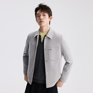 Lilang light fashion men's clothing youth commuting woolen coat men's zipper lapel warm new year wool jacket lapel filled velvet gray white (a5dyr003) l (170)