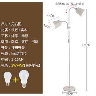 Nordic living room bedroom simple internet celebrity led modern decoration study multi-functional vertical lamp 2201 white model 7w+5w three-color dimming