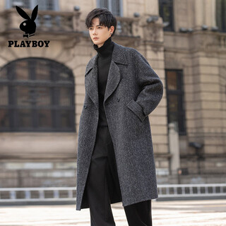 Playboy (playboy) high-end wool double-sided woolen coat men's 2025 winter new loose mid-length over-the-knee windbreaker jacket night black s