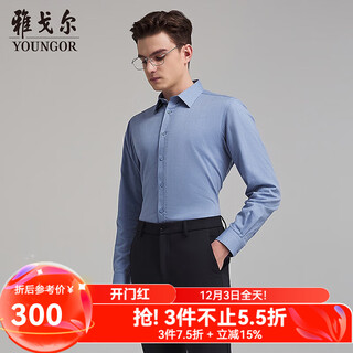 Youngor long-sleeved shirt men's cotton blended fabric wool velvet liner warm shirt warm comfortable warm shirt blue stripe vlbn119702hja 42 (180/100a)