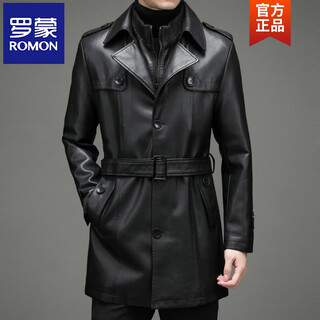 Romon haining leather men's mid-length sheepskin coat haining autumn and winter new style suit collar windbreaker leather jacket black velvet 4xl 195