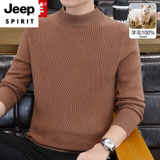 Jeep spirit cardigan men's 2025 winter new half turtleneck jacquard middle-aged dad wear thickened bottoming sweater 86083 medium khaki s 165 suitable for 100-120jin jin equals 0.5 kg