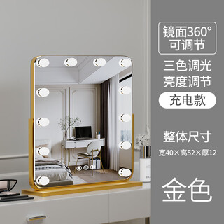 Cosmetic mirror with light desktop desktop led light bulb square large rotatable rechargeable smart light fill vanity mirror vertical 40 52 gold rechargeable