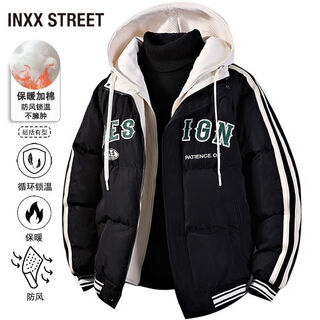 Inxx (inxx) inxx street american fake two-piece hooded cotton coat in winter, thickened warm cotton coat, handsome jacket and cotton-padded jacket, black l recommended 110-130jin jin equals 0.5 kg
