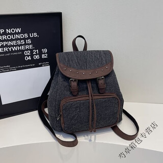 Ye yu retro casual backpack, fashionable and versatile shoulder bag, nostalgic denim bag for travel, black