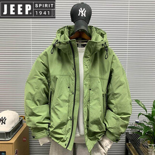 Jeep spirit workwear hooded white duck down jacket men's winter new casual loose windproof warm jacket new green m (recommended 90-120jin jin equals 0.5kg)