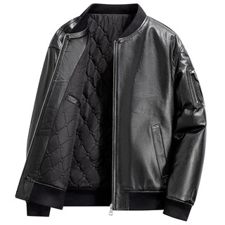 胖东来超市代购海宁皮衣男士皮衣外套高品质头层牛皮牛皮机服同款 黑色 L 适合110-130斤