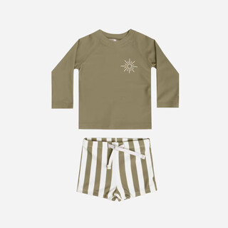 Big tuan xiaoyuan danish marmar kids children's swimsuit new european and american boys' swimming trunks split long-sleeved swimsuit sun protection quick-drying marau8 split swimsuit + swimming cap (grey green stripes) 80cm