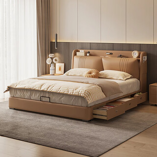 Fanjudi multifunctional storage bedside small apartment side-by-side bed 1.35m children's bed boys and teenagers 1m2 three-pull soft bed (extraordinary version) small yellow cowhide bed 1.5x2.0 frame can be customized 1.9m long