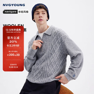 Nvg young italian dinghy autumn and winter cable wool sweater men's casual lapel pullover sweater bottoming shirt