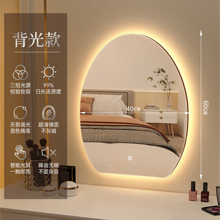 Dressing table mirror smart led makeup mirror with light and light for bedroom wall-mounted special-shaped semicircular desktop makeup mirror single touch control 60*40 three-color backlight + stepless dimming 9