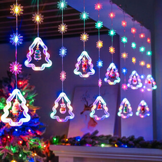 Watch led christmas circle decorative ring lights, cartoon pendants, lanterns, living room shop window layout, curtains, flashing lights, atmosphere lights, colorful christmas trees with snowflakes, plug-in flat plugs with tail plugs